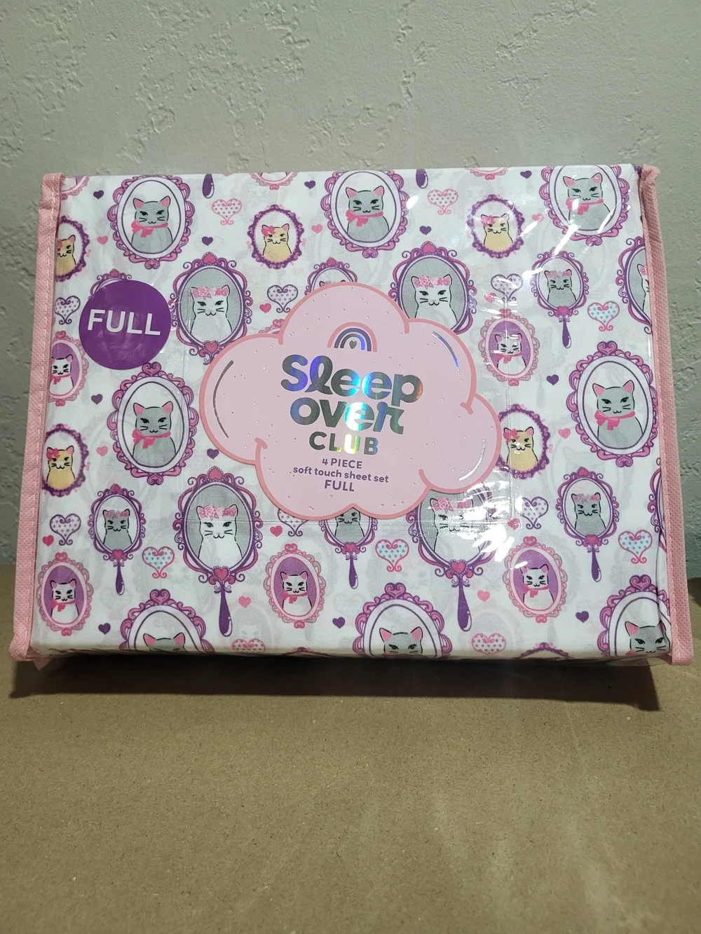 Girls' Pink Cat Print Full Sheet Set